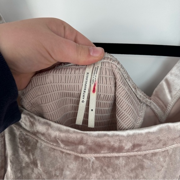 Anthropologie Jessima Velour Champagne Crushed Velvet Square Neck Holiday Top - Picture 2 of 4